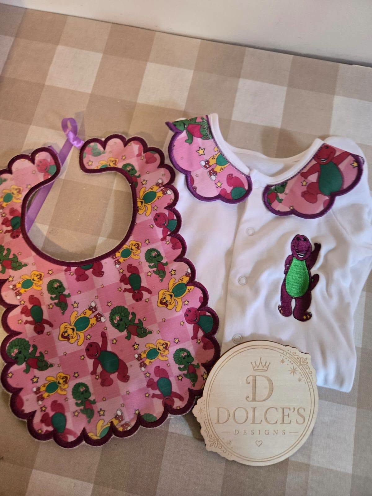 Barney 2pc Bib & Babygrow Set | Baby Gift Set | Newborn to 12–18 Months