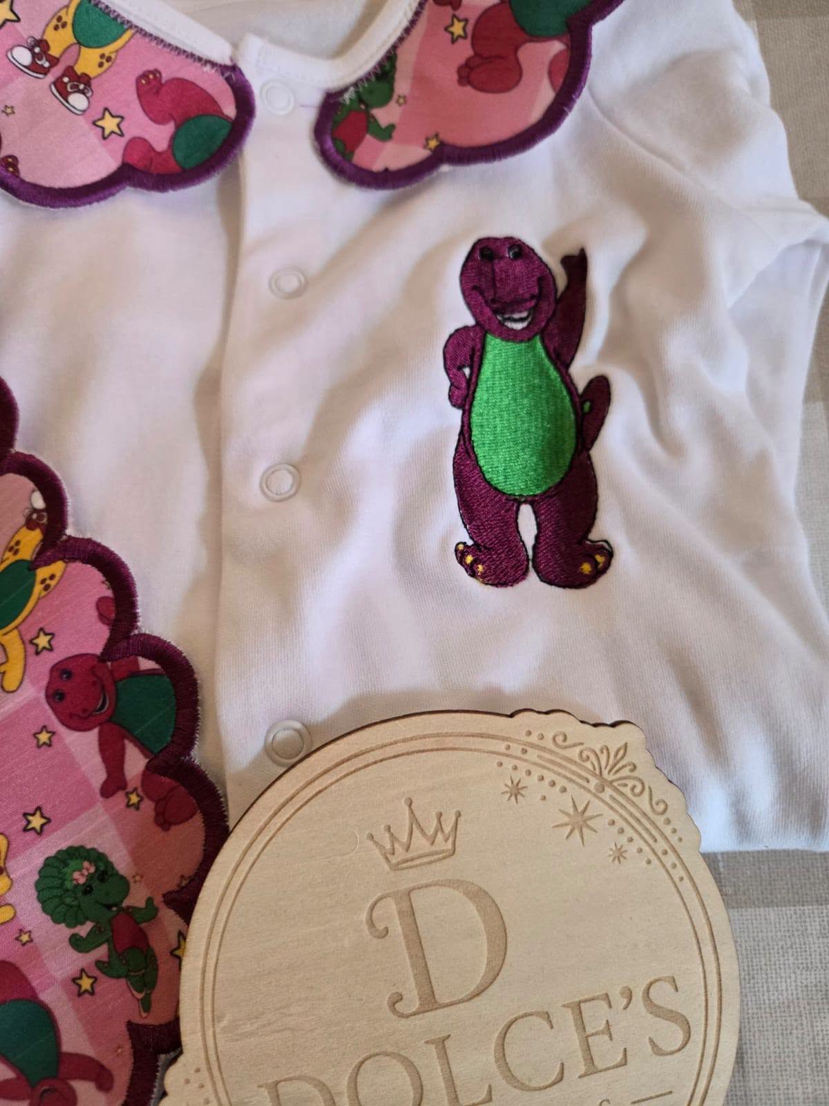 Barney 2pc Bib & Babygrow Set | Baby Gift Set | Newborn to 12–18 Months