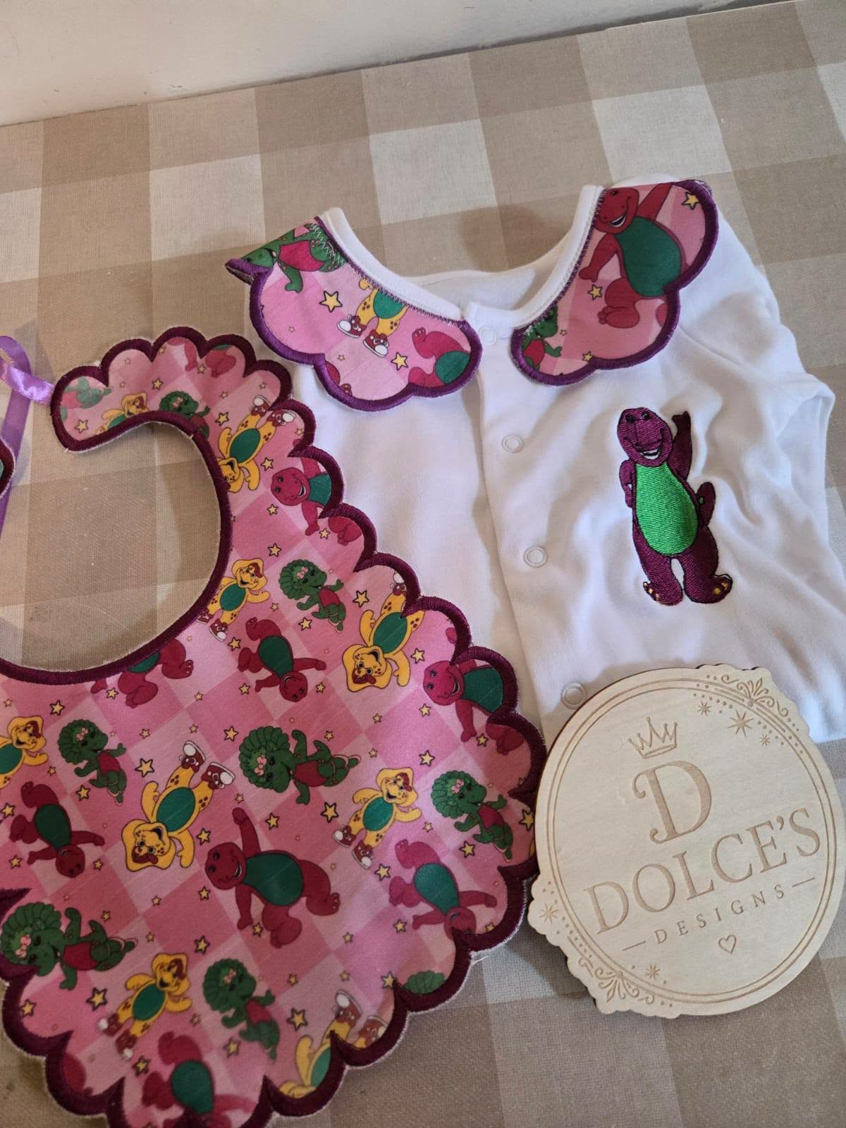 Barney 2pc Bib & Babygrow Set | Baby Gift Set | Newborn to 12–18 Months