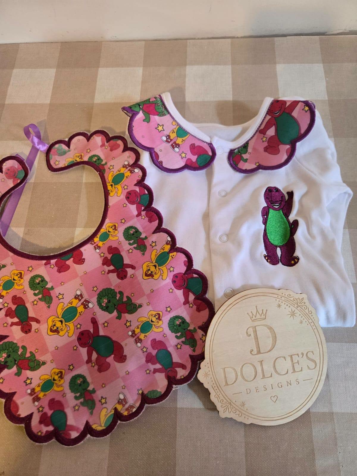 Barney 2pc Bib & Babygrow Set | Baby Gift Set | Newborn to 12–18 Months