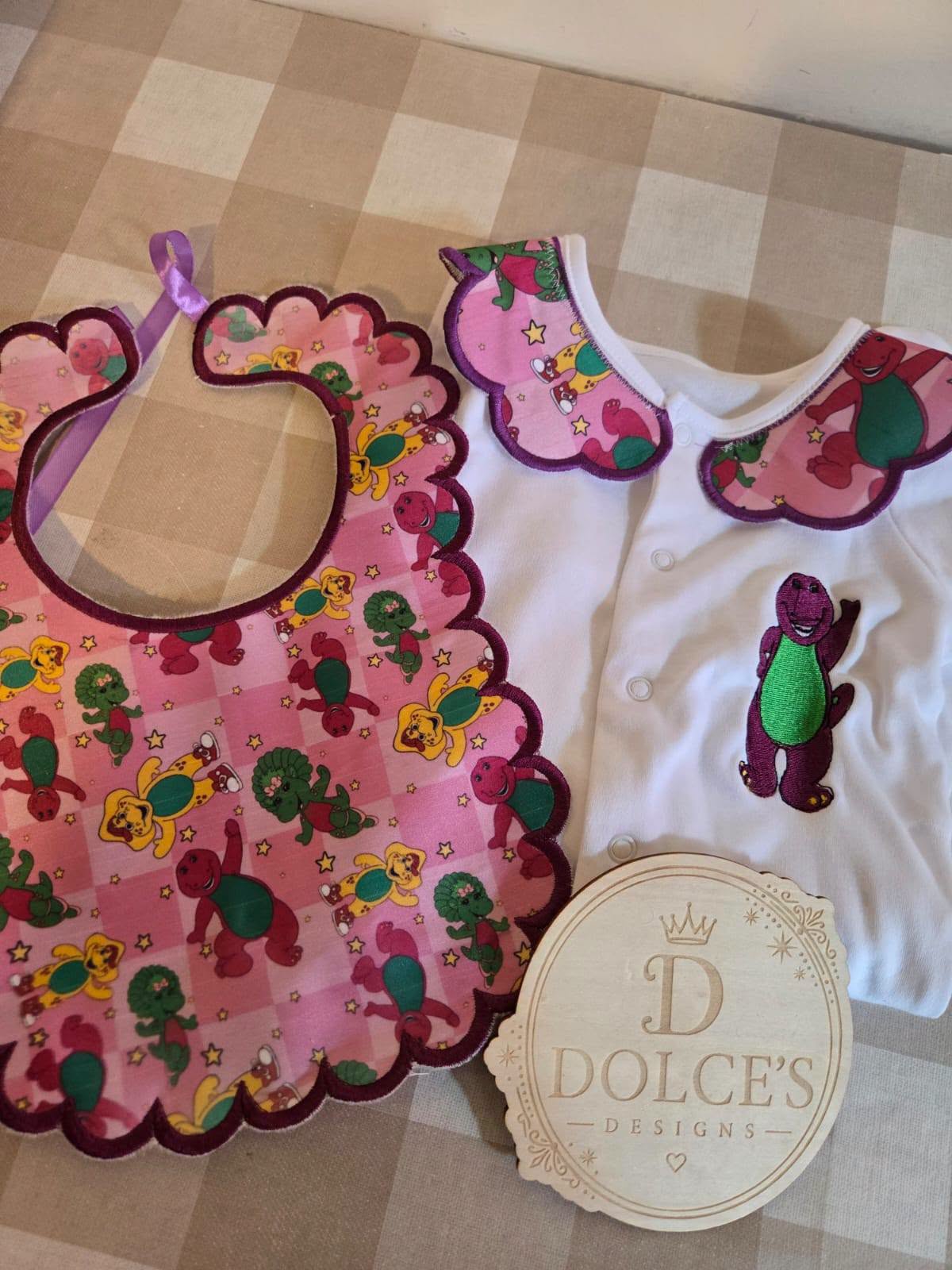 Barney 2pc Bib & Babygrow Set | Baby Gift Set | Newborn to 12–18 Months