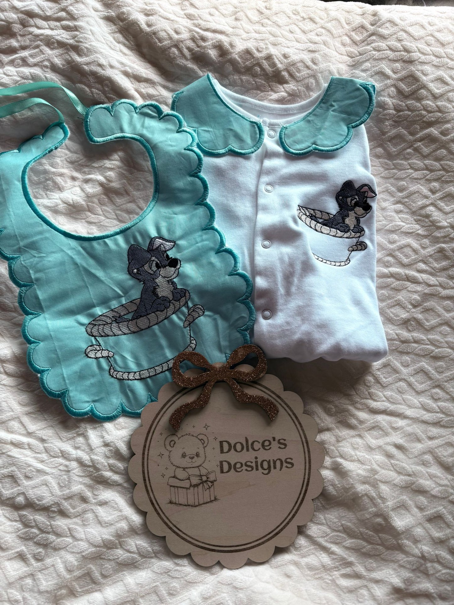 Personalised Tramp Baby Set Embroidered Babygrow & Bib – Baby Blue