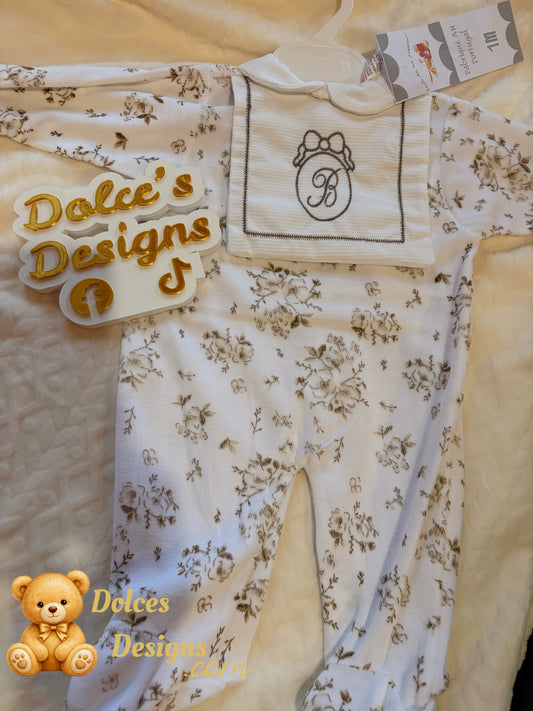 Beige Floral Babygrow