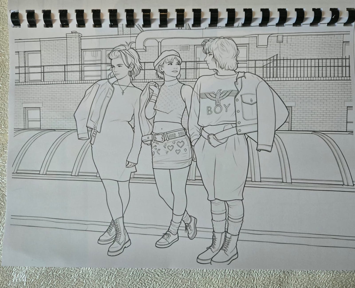 80s Mixtape colouring book interior page