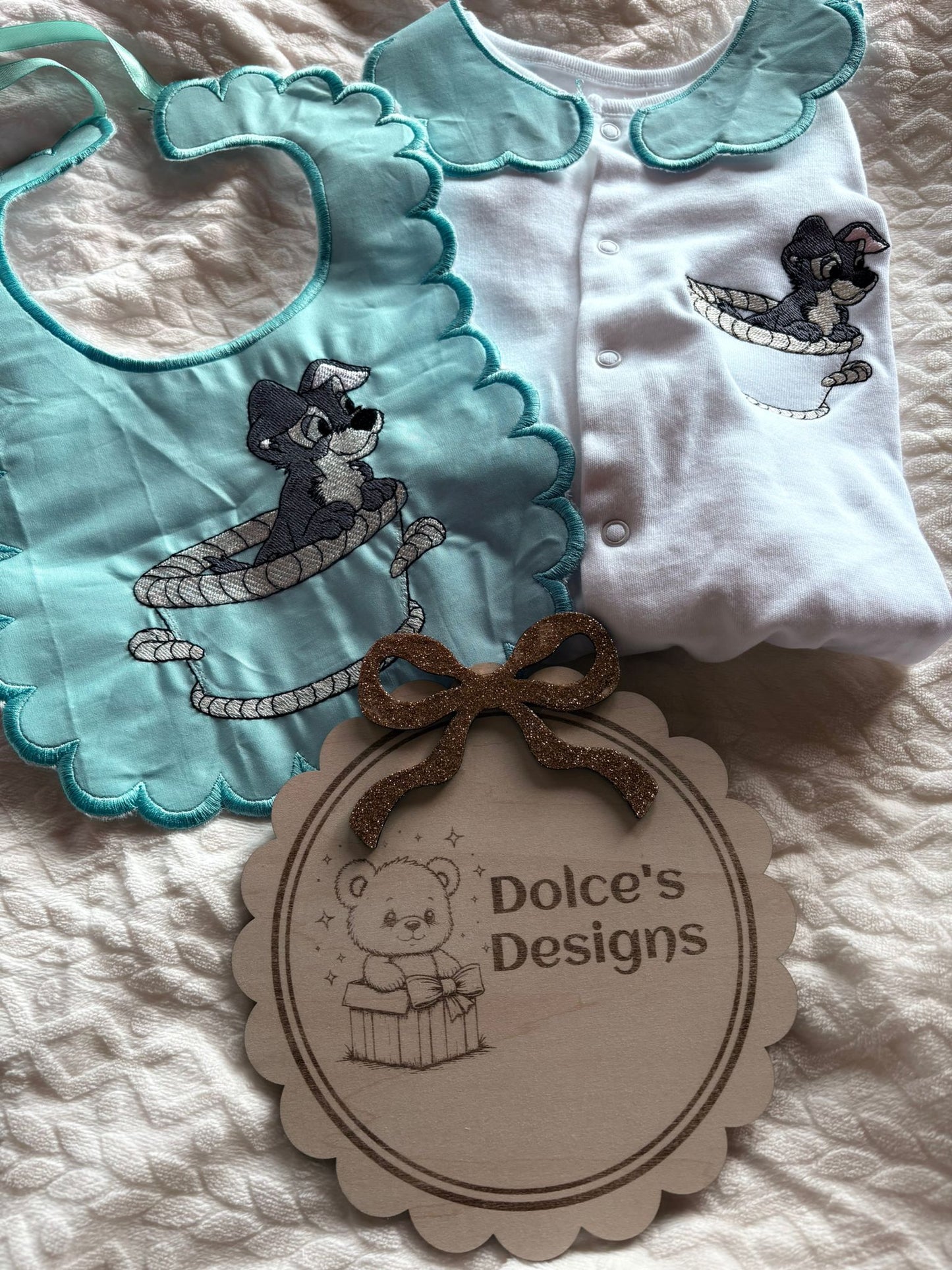 Personalised Tramp Baby Set Embroidered Babygrow & Bib – Baby Blue