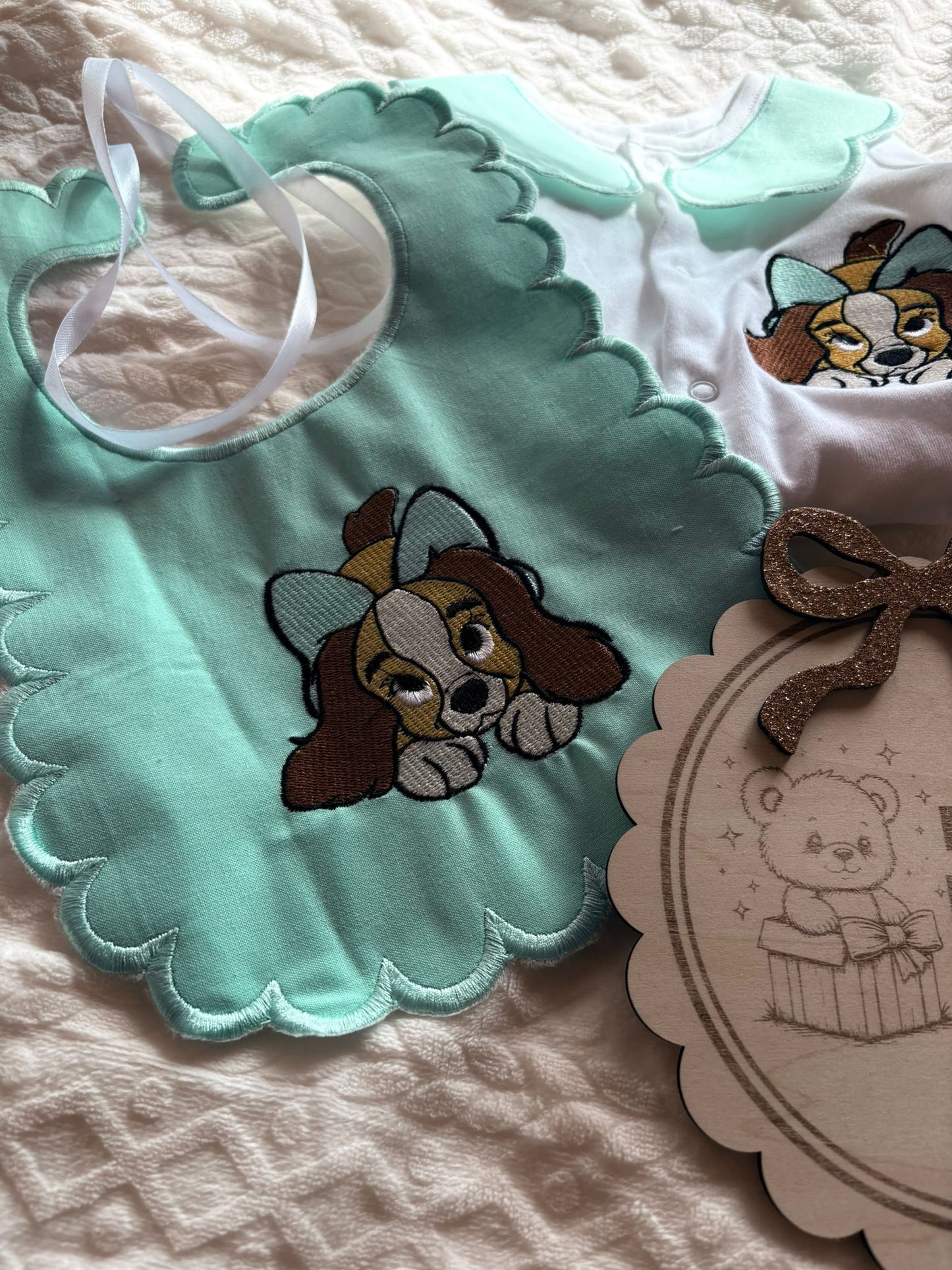 Personalised Lady Baby Set Embroidered Babygrow & Bib – Tiffany Blue