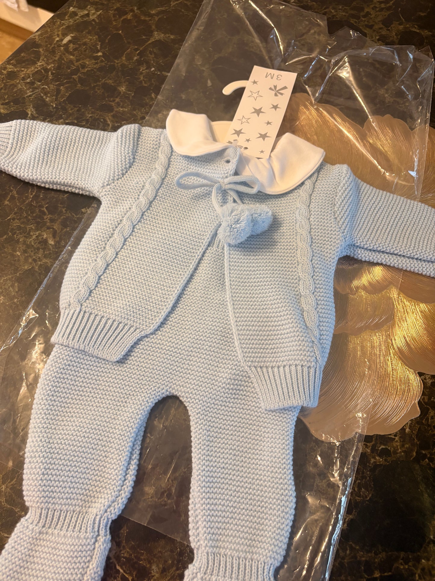 Spanish Knitted Baby Boys Set – Blue Knit 3-Piece