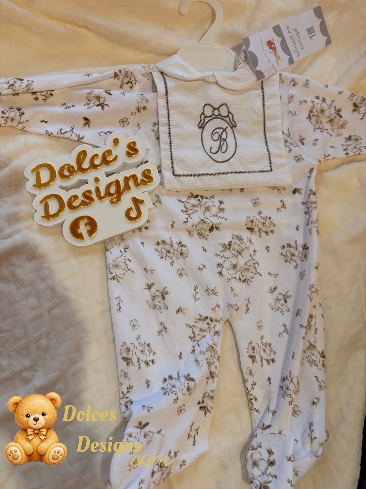 Beige Floral Babygrow