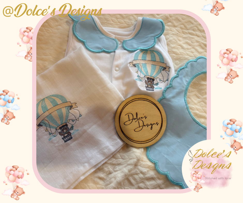Baby Blue Hot Air Balloon 3pc Set