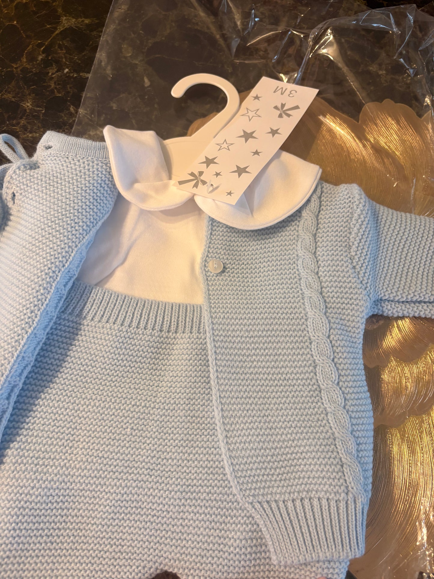 Spanish Knitted Baby Boys Set – Blue Knit 3-Piece