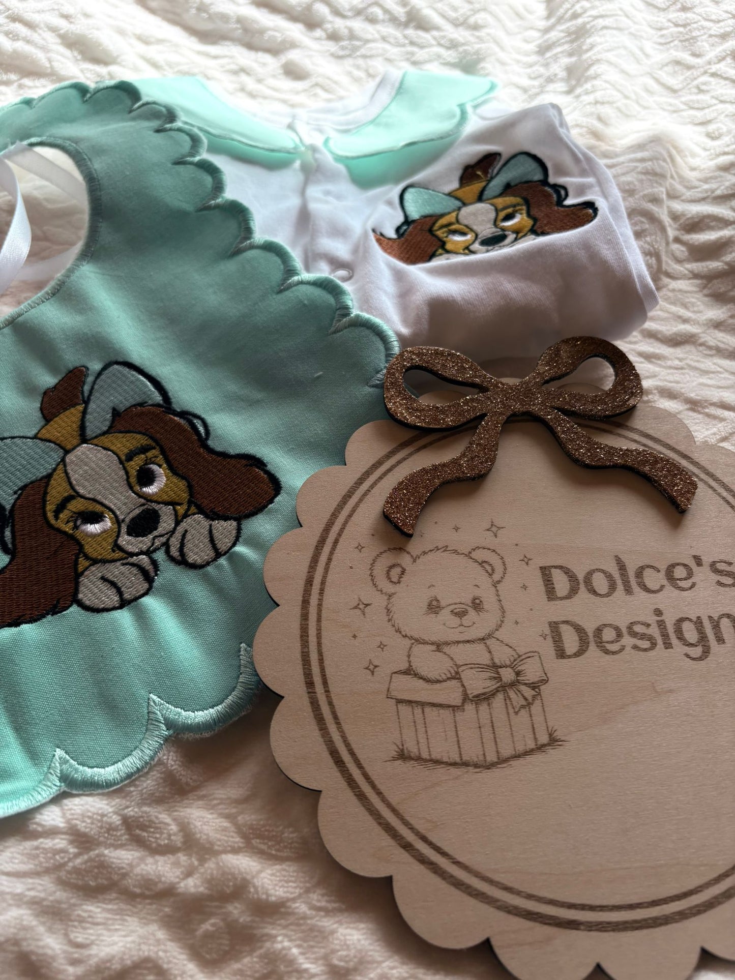 Personalised Lady Baby Set Embroidered Babygrow & Bib – Tiffany Blue