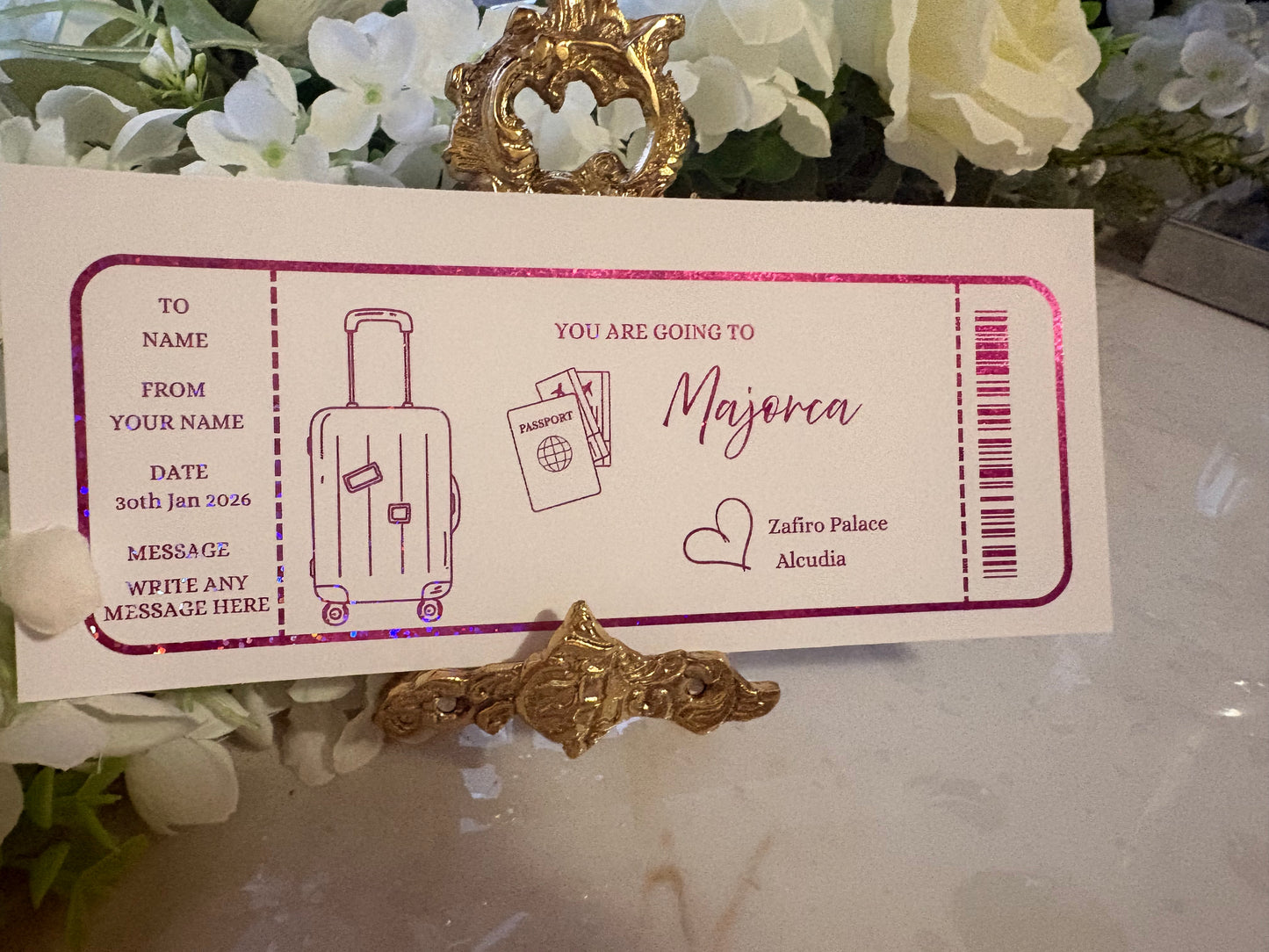 Travel Holiday Foil Ticket , Suitcase Design.