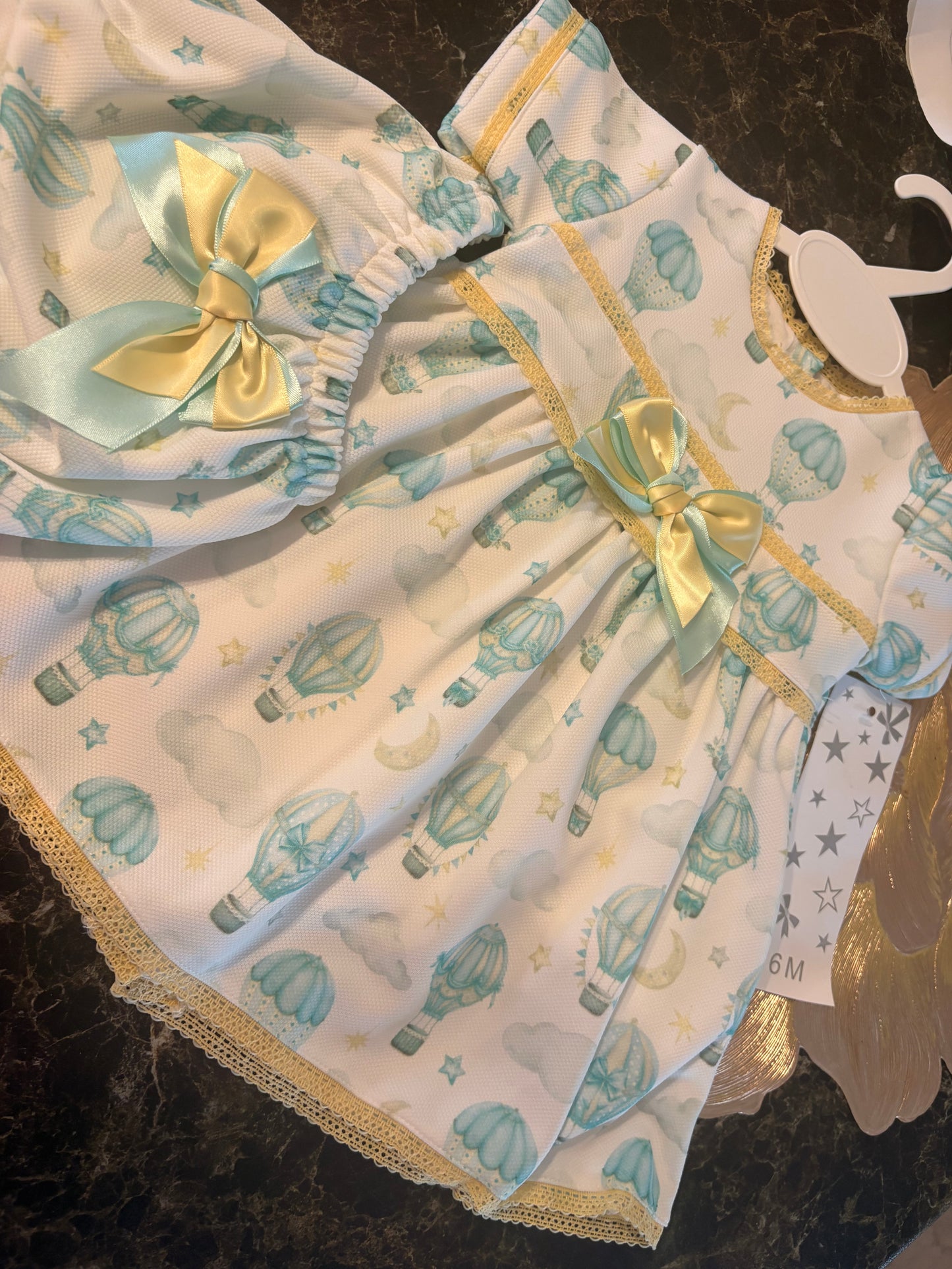 Spanish Boutique Baby Dress Set – Hot Air Balloon Print | Dress & Matching Knickers