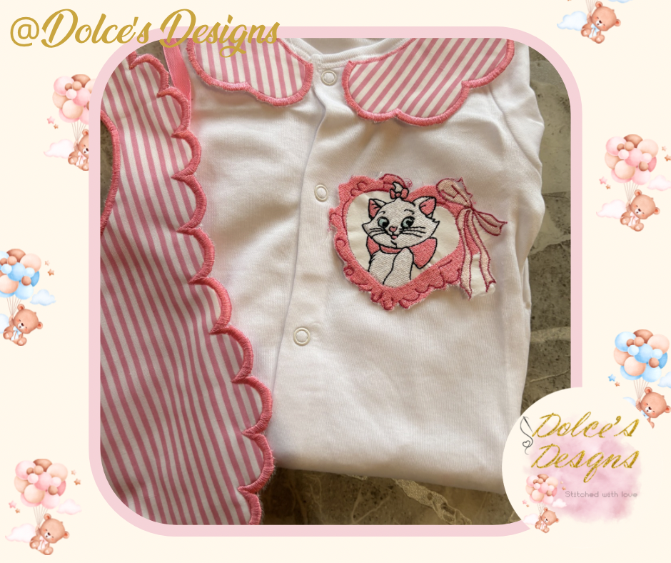 Marie 2 Piece Baby Set – Scallop Bib & Embroidered Babygrow 🎀🐾