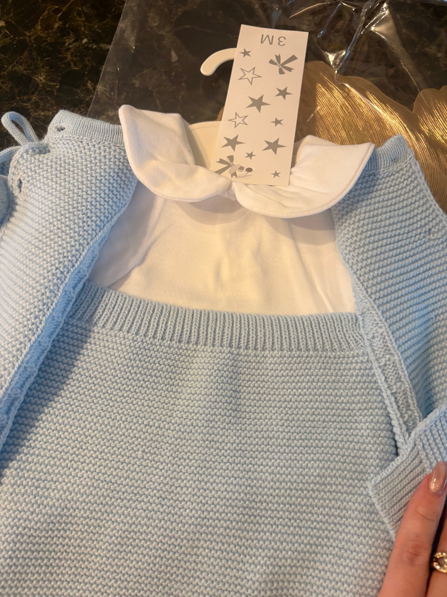 Spanish Knitted Baby Boys Set – Blue Knit 3-Piece