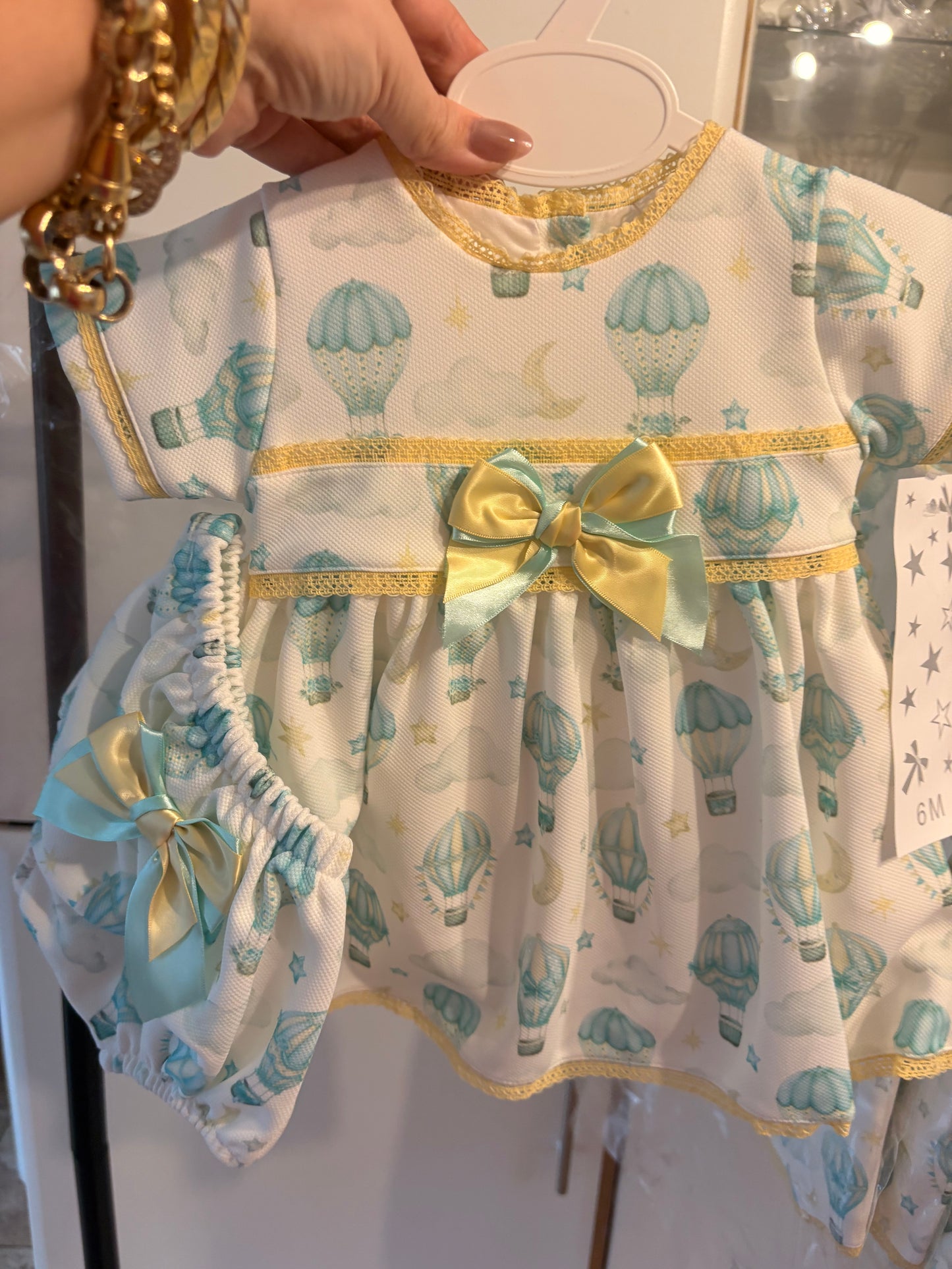 Spanish Boutique Baby Dress Set – Hot Air Balloon Print | Dress & Matching Knickers