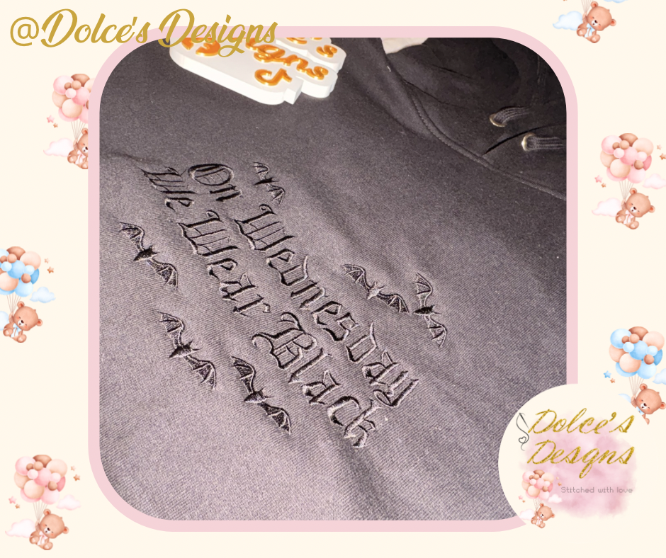 🖤 On Wednesdays We Wear Black Hoodie | Embroidered Mum Sweatshirt