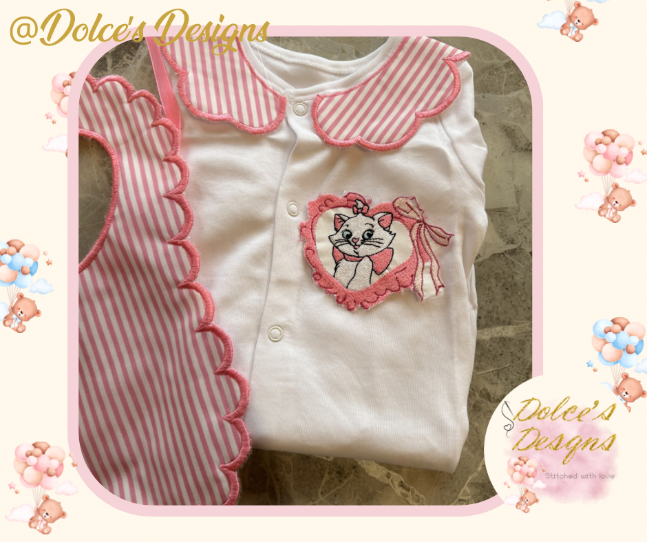 Marie 2 Piece Baby Set – Scallop Bib & Embroidered Babygrow 🎀🐾