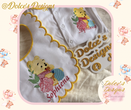 Personalised Winnie the Pooh Bib & Babygrow Set 🍯💛