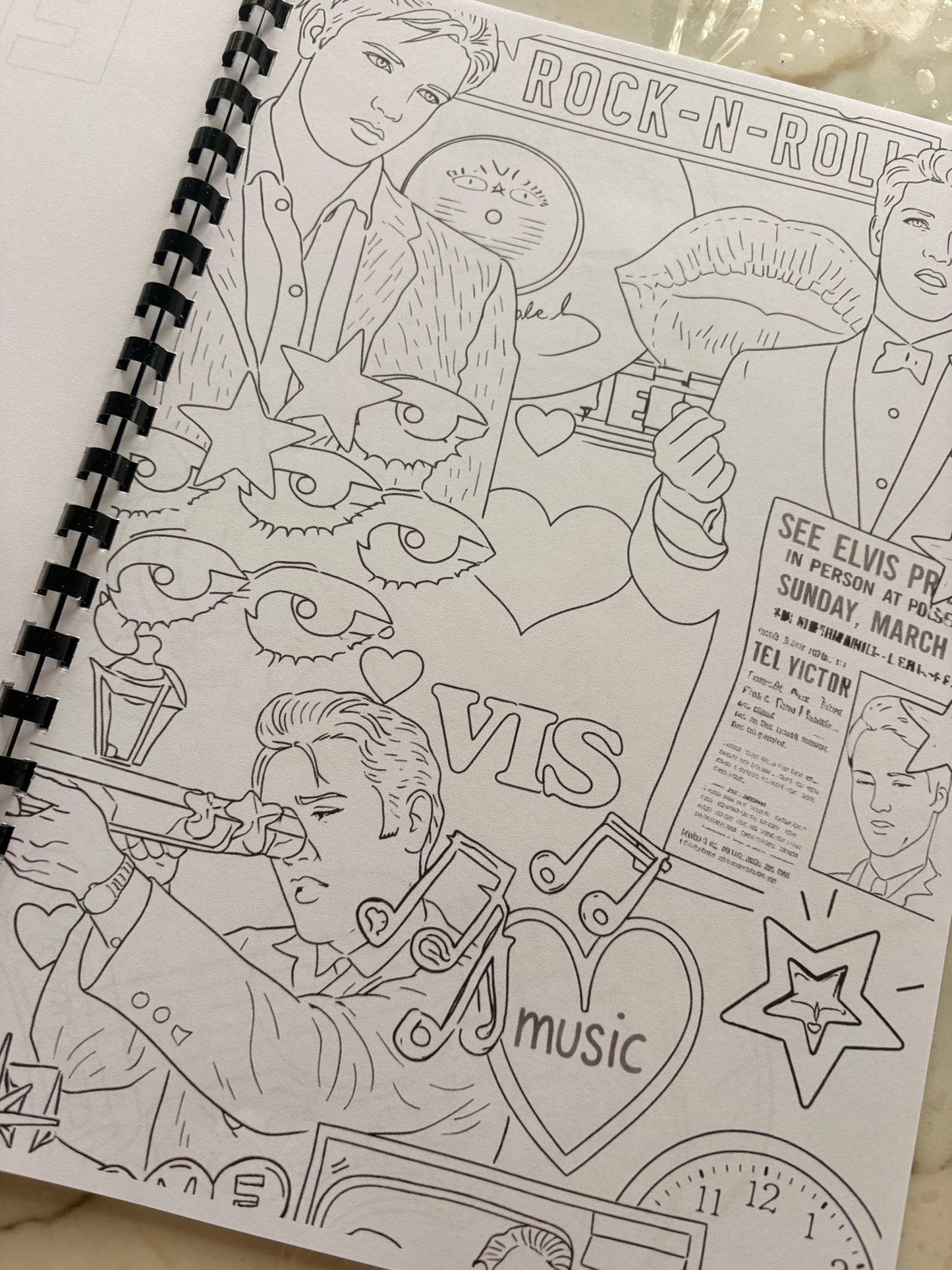 Elvis Inspired Colouring Book – Rock & Roll Icon A4 Line Art | Music Lover Gift | Adult & Teen Colouring Pages