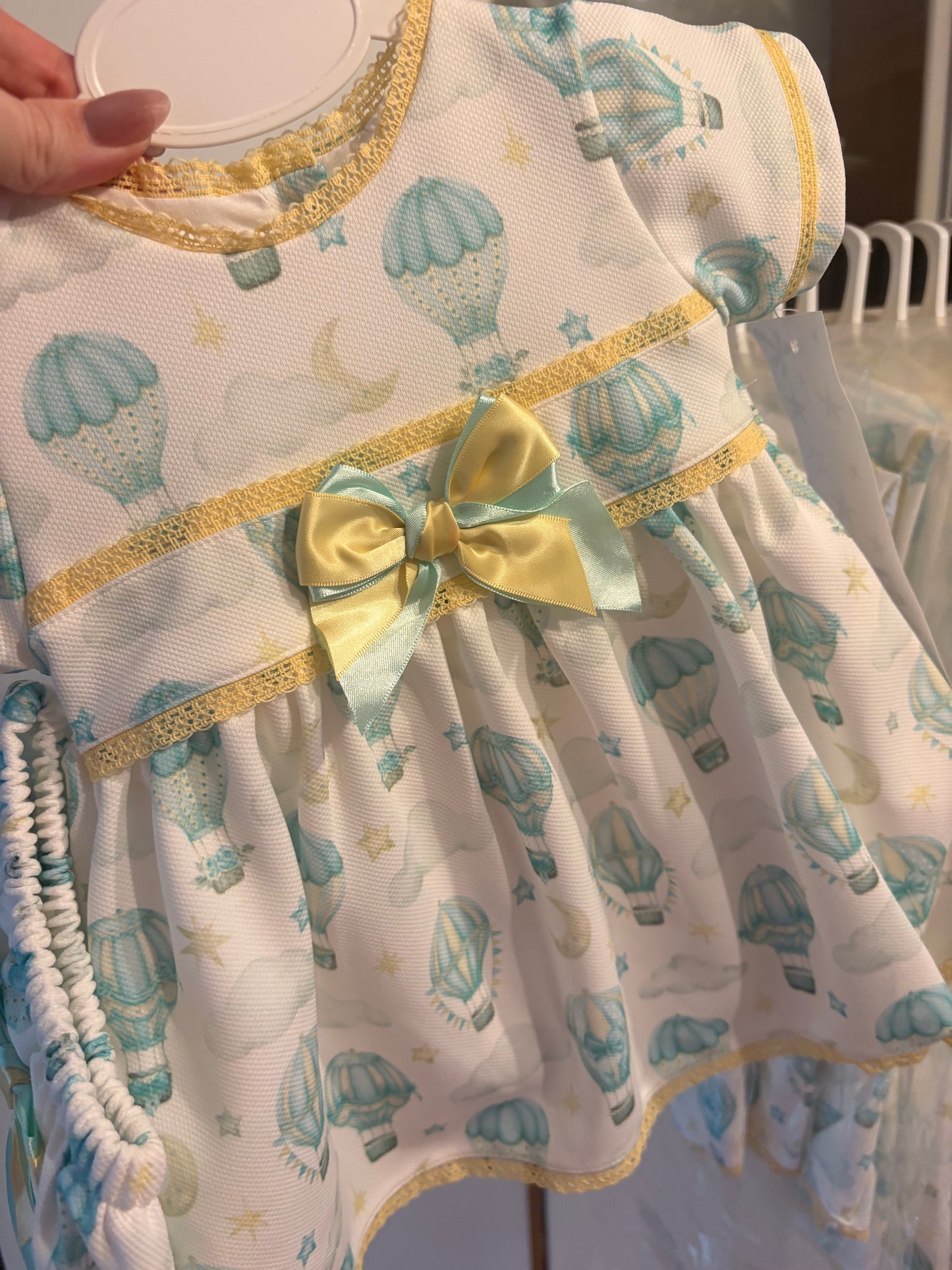 Spanish Boutique Baby Dress Set – Hot Air Balloon Print | Dress & Matching Knickers