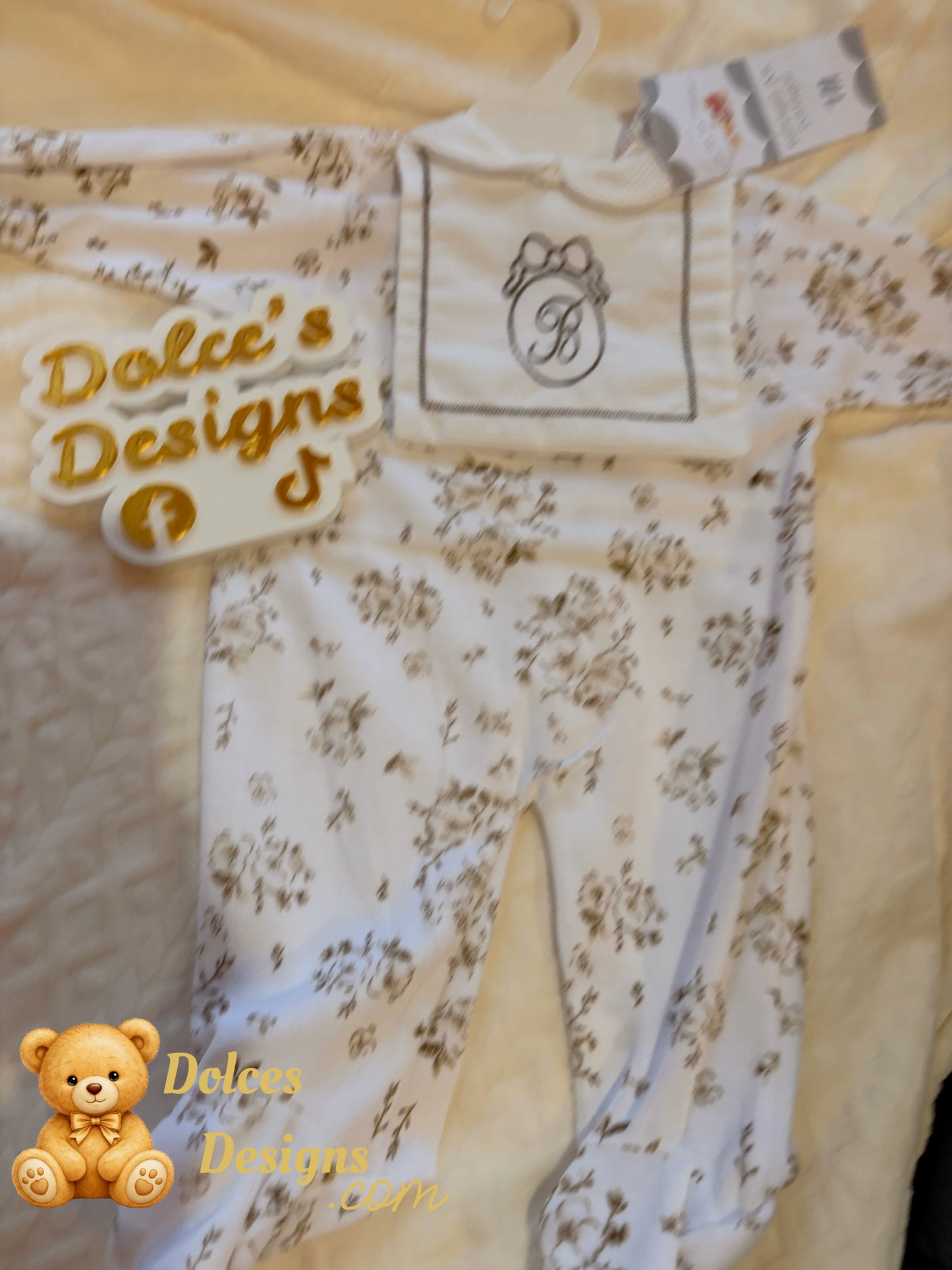 Beige Floral Babygrow