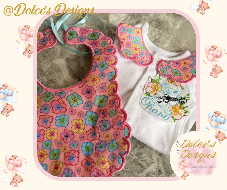 Personalised Tropical Baby Set 2 Piece | Printed Floral Bib & Babygrow with Collar | Custom Name Baby Outfit | Handmade UK