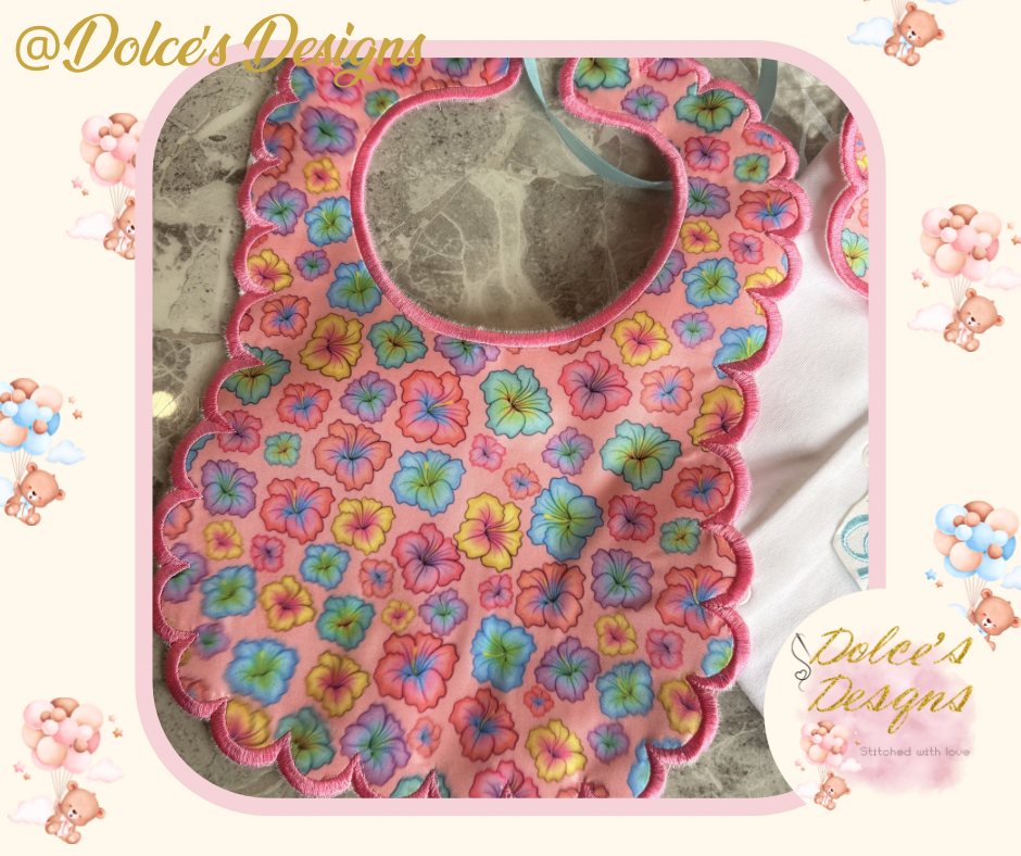 Personalised Tropical Baby Set 2 Piece | Printed Floral Bib & Babygrow with Collar | Custom Name Baby Outfit | Handmade UK