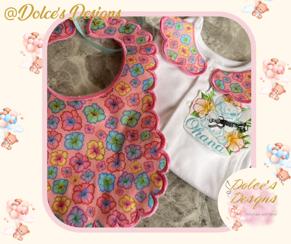Personalised Tropical Baby Set 2 Piece | Printed Floral Bib & Babygrow with Collar | Custom Name Baby Outfit | Handmade UK