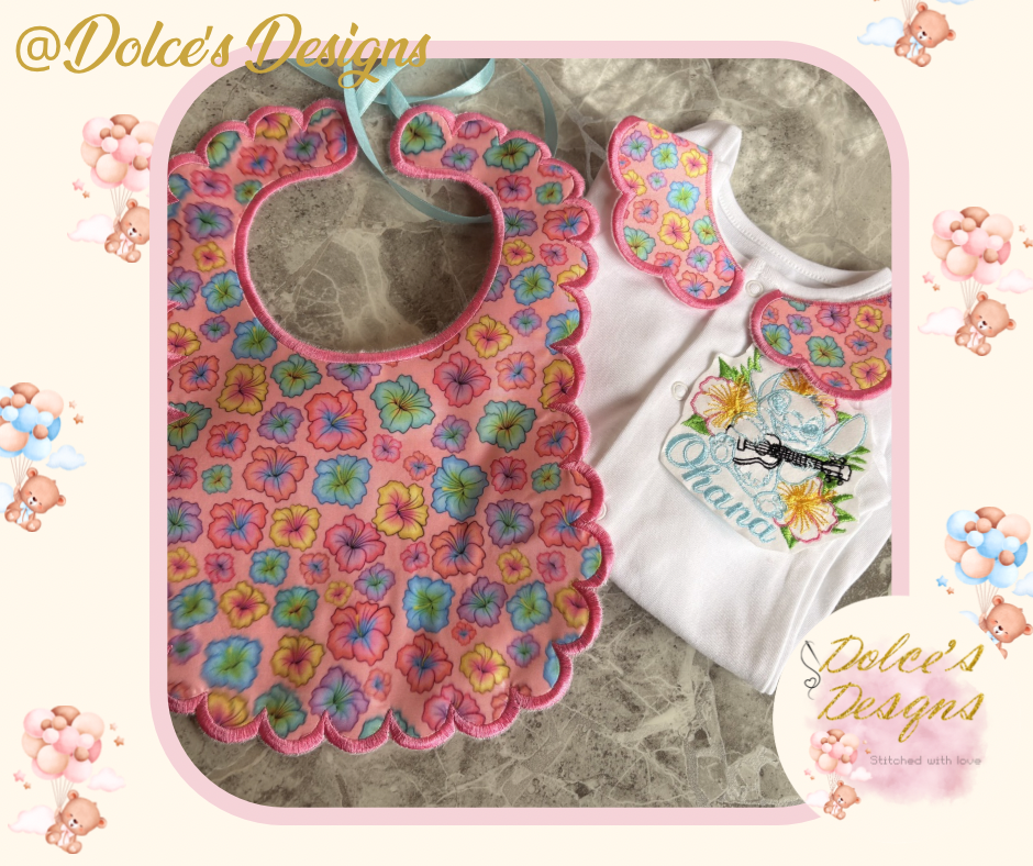 Personalised Tropical Baby Set 2 Piece | Printed Floral Bib & Babygrow with Collar | Custom Name Baby Outfit | Handmade UK
