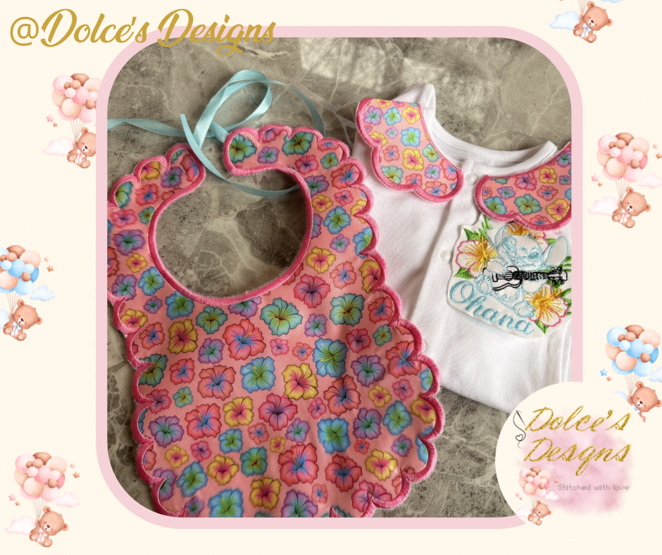 Personalised Tropical Baby Set 2 Piece | Printed Floral Bib & Babygrow with Collar | Custom Name Baby Outfit | Handmade UK