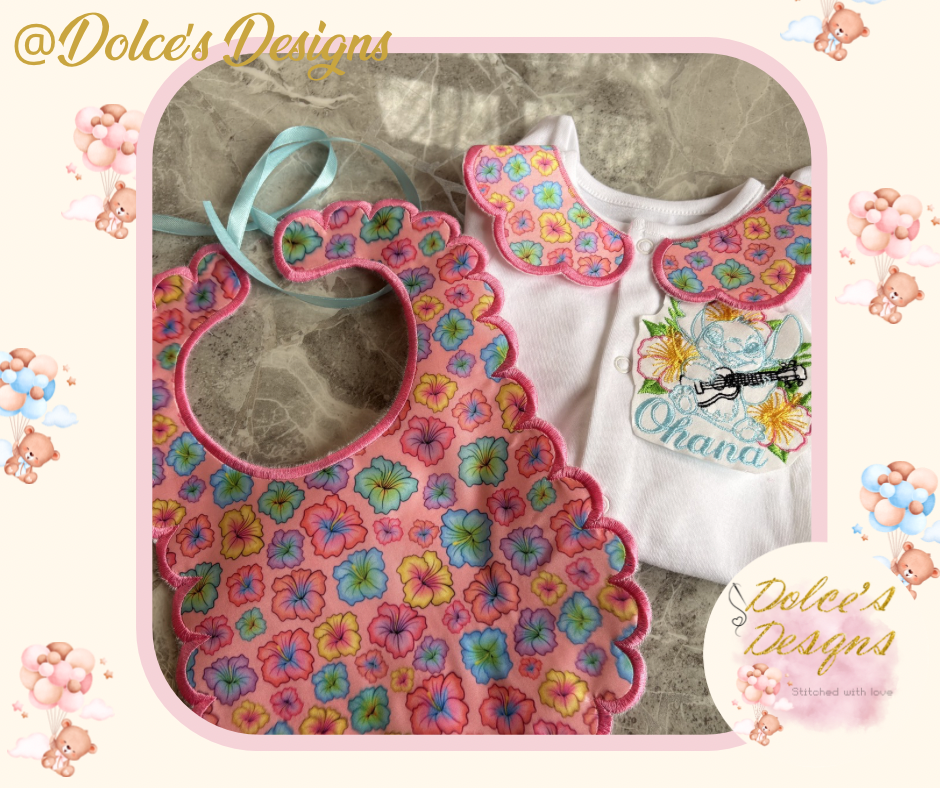 Personalised Tropical Baby Set 2 Piece | Printed Floral Bib & Babygrow with Collar | Custom Name Baby Outfit | Handmade UK
