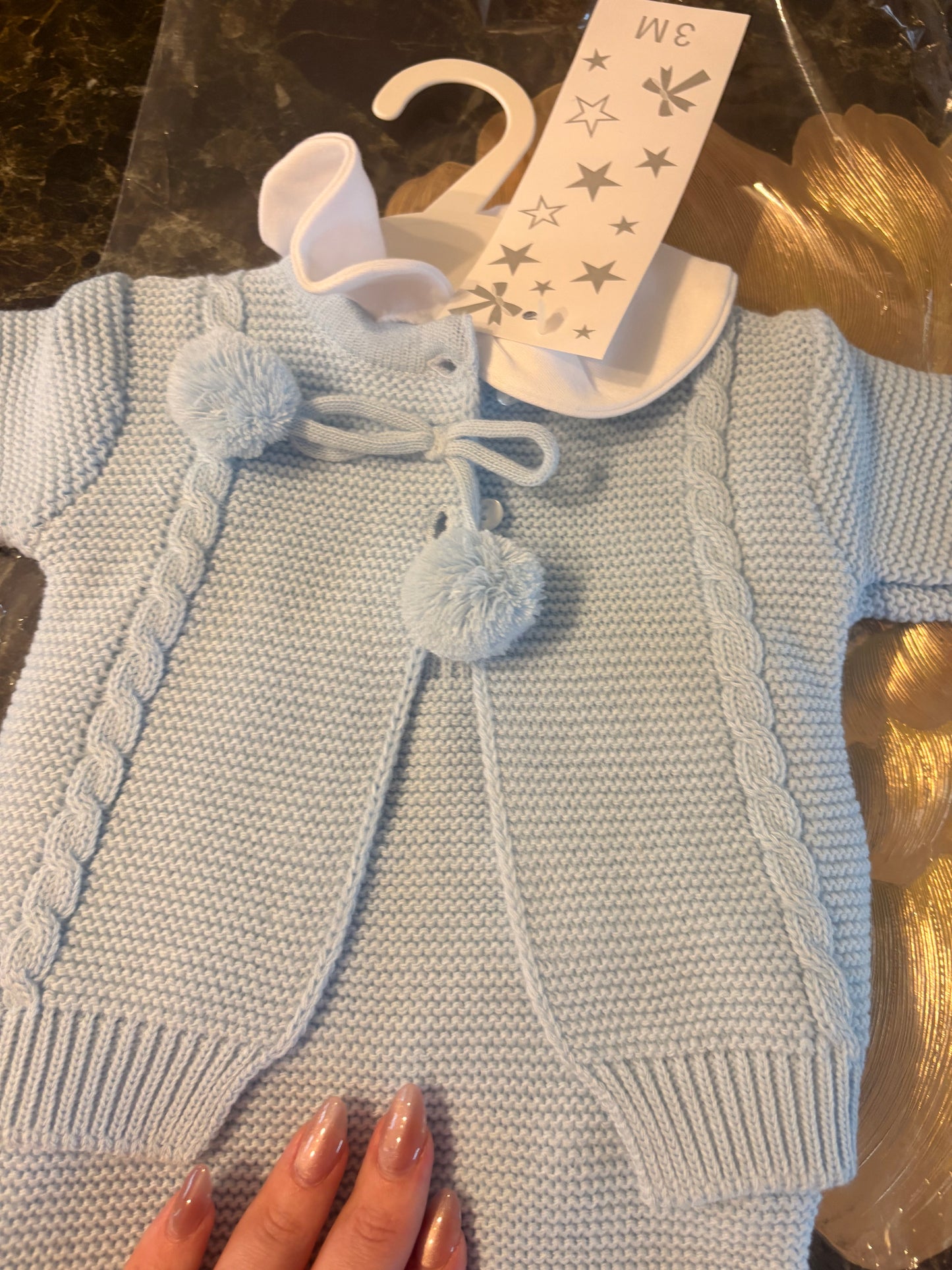 Spanish Knitted Baby Boys Set – Blue Knit 3-Piece
