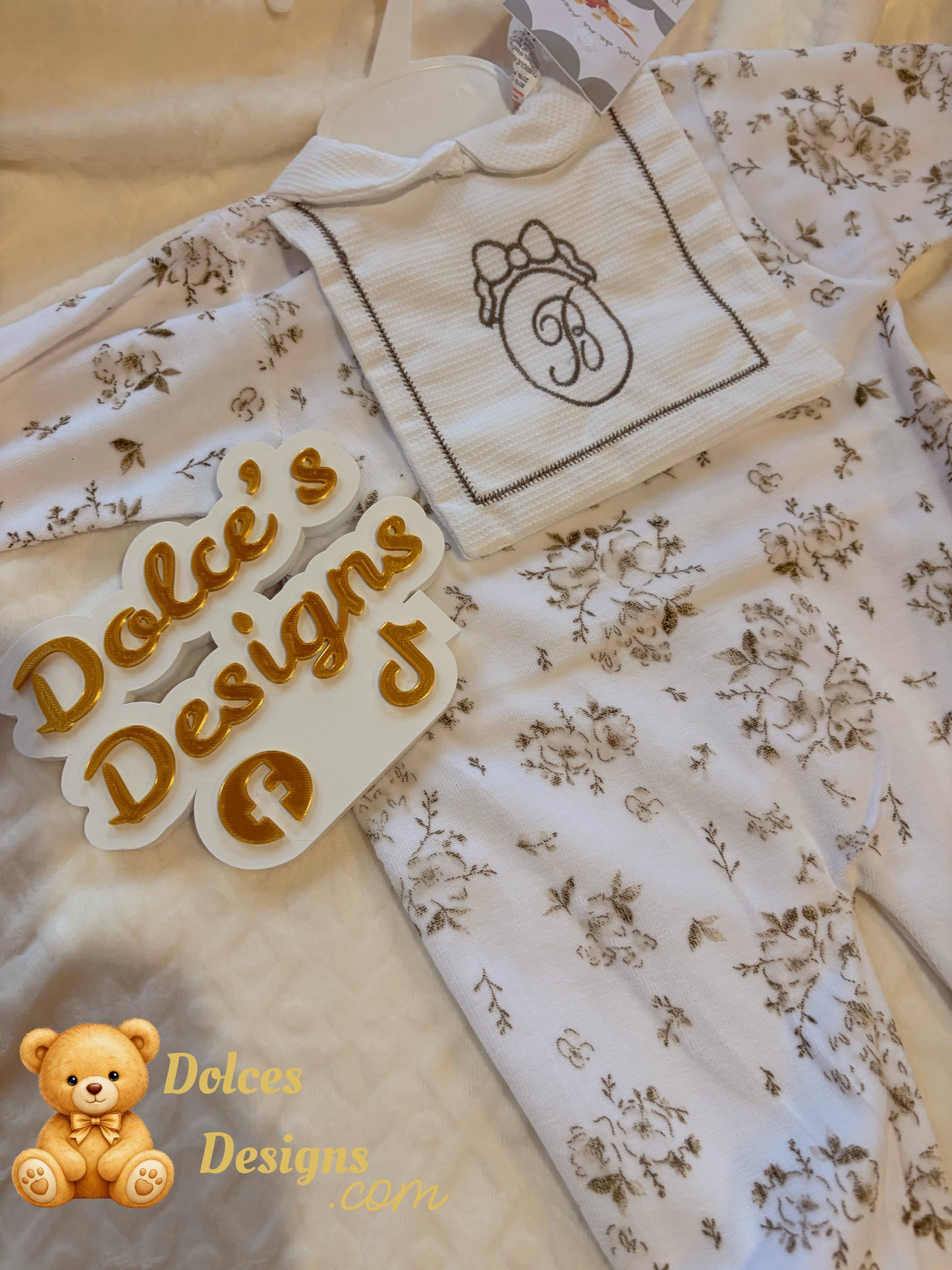 Beige Floral Babygrow