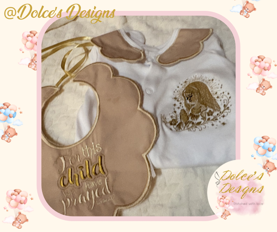 🤍 “For This Child We Have Prayed” 2 Piece Baby Set | Embroidered Babygrow & Bib