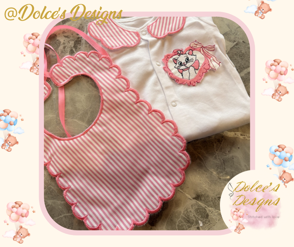 Marie 2 Piece Baby Set – Scallop Bib & Embroidered Babygrow 🎀🐾
