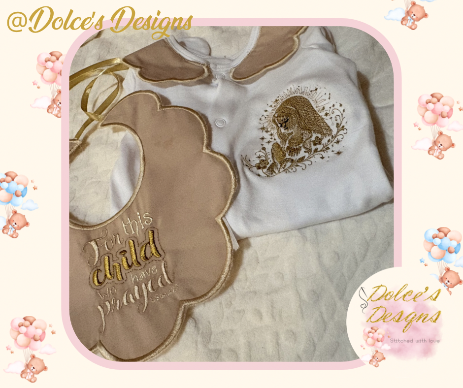 🤍 “For This Child We Have Prayed” 2 Piece Baby Set | Embroidered Babygrow & Bib