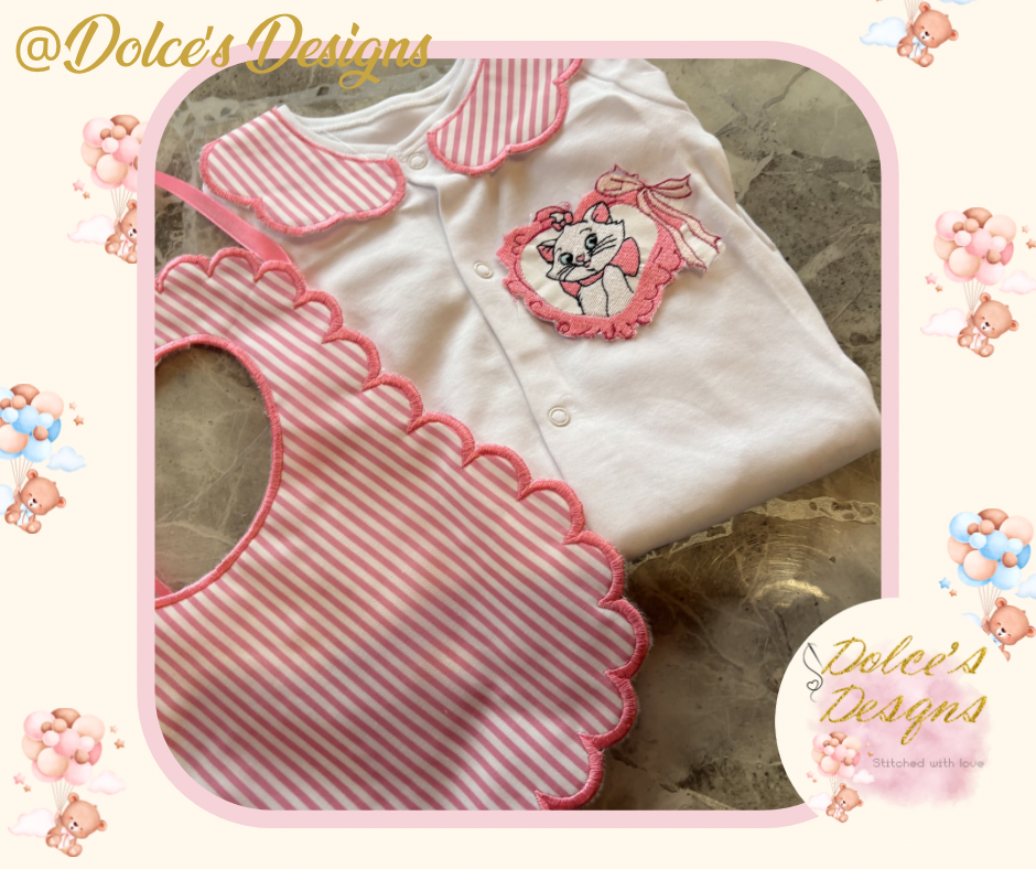 Marie 2 Piece Baby Set – Scallop Bib & Embroidered Babygrow 🎀🐾