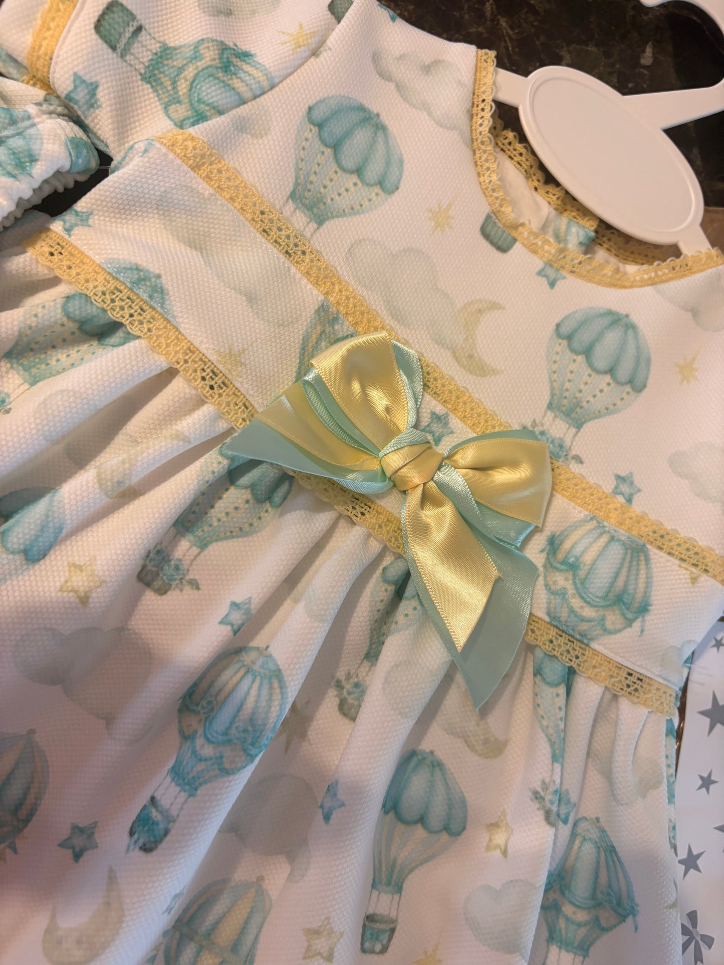 Spanish Boutique Baby Dress Set – Hot Air Balloon Print | Dress & Matching Knickers