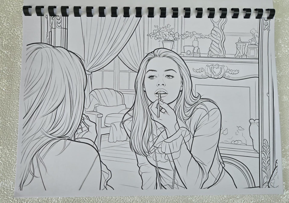 Clueless colouring book mirror makeup scene