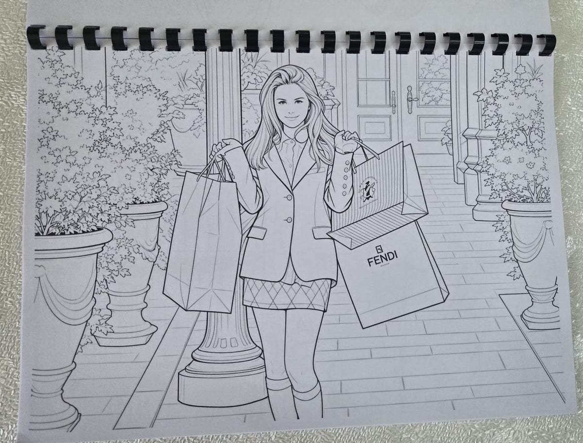 Clueless colouring book shopping scene