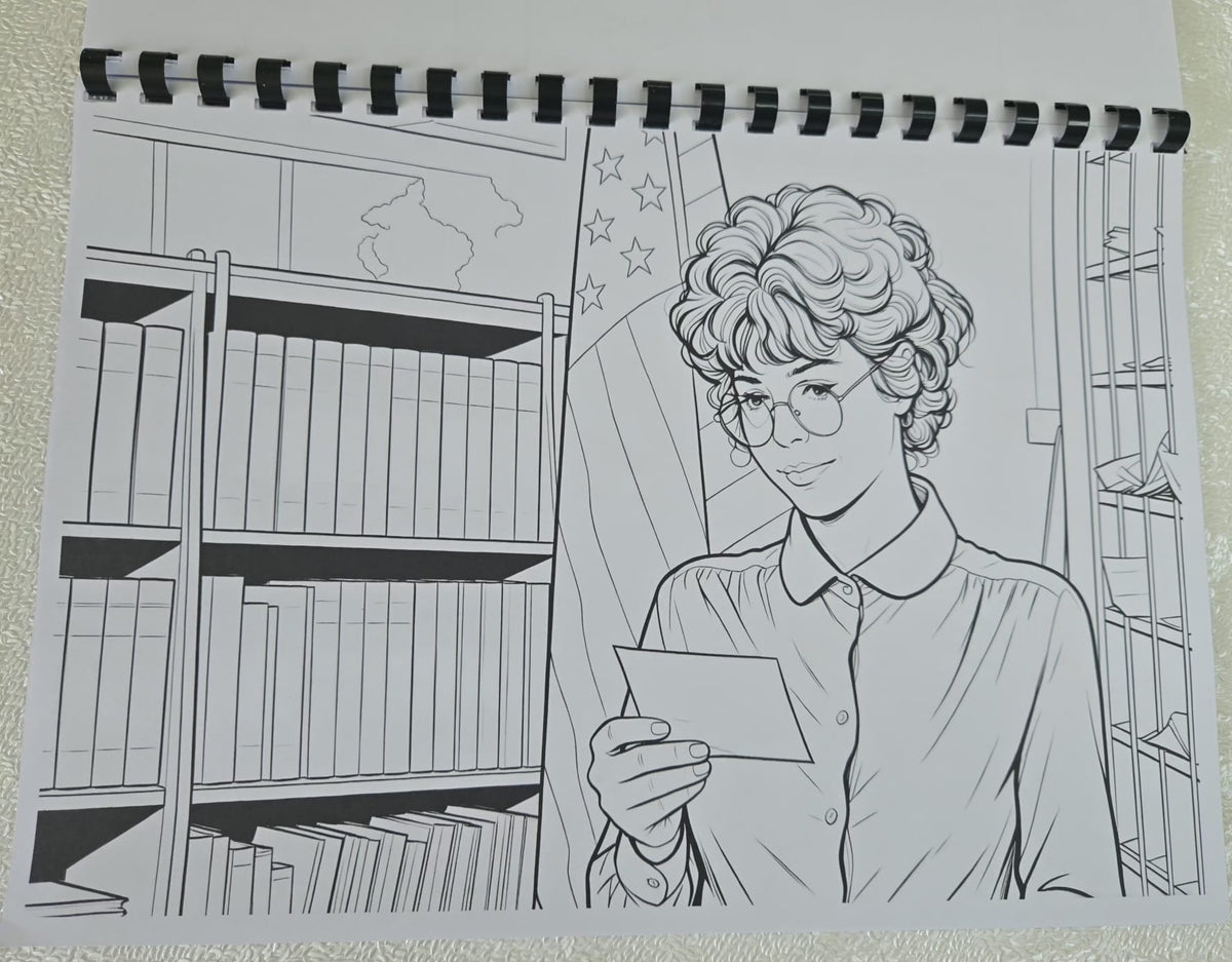Clueless colouring book library scene
