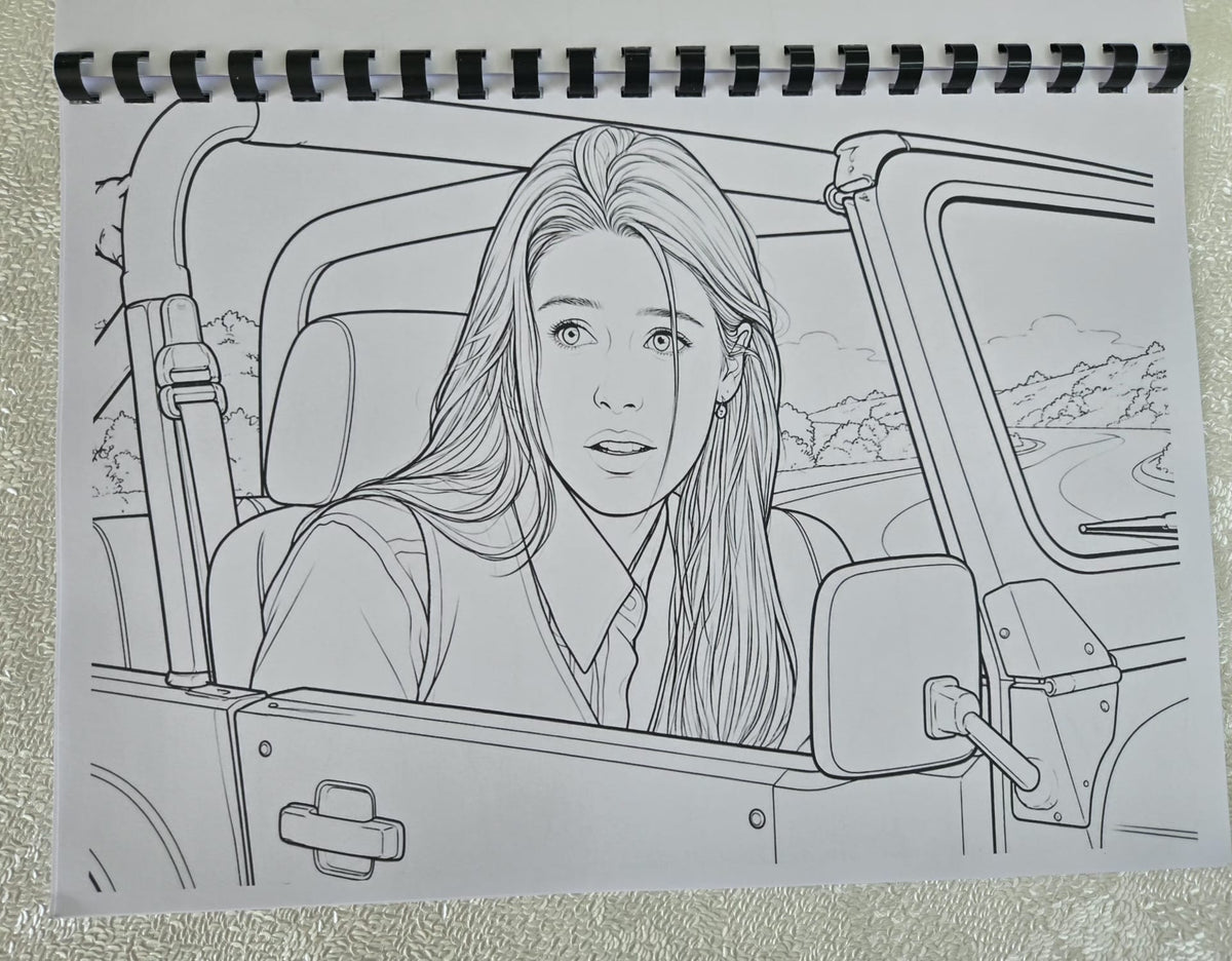 Clueless colouring book car scene