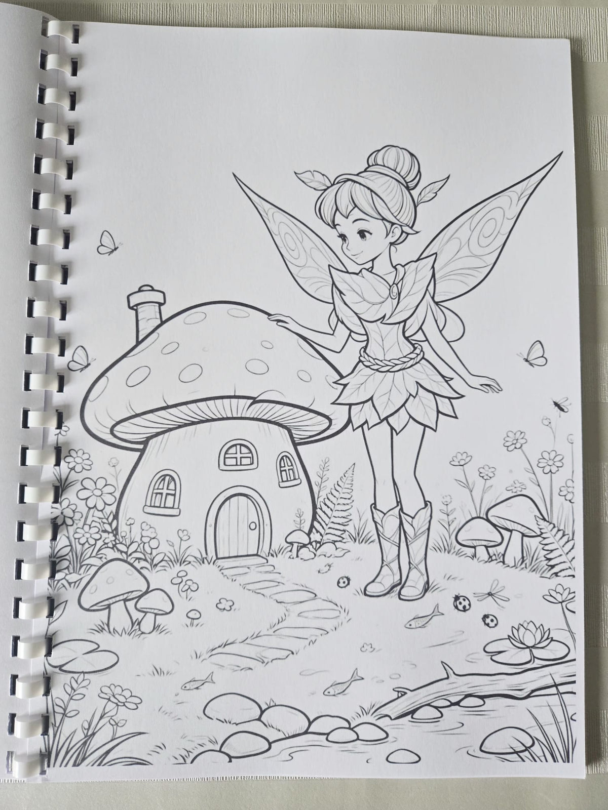 Tinkerbell colouring book mushroom house page