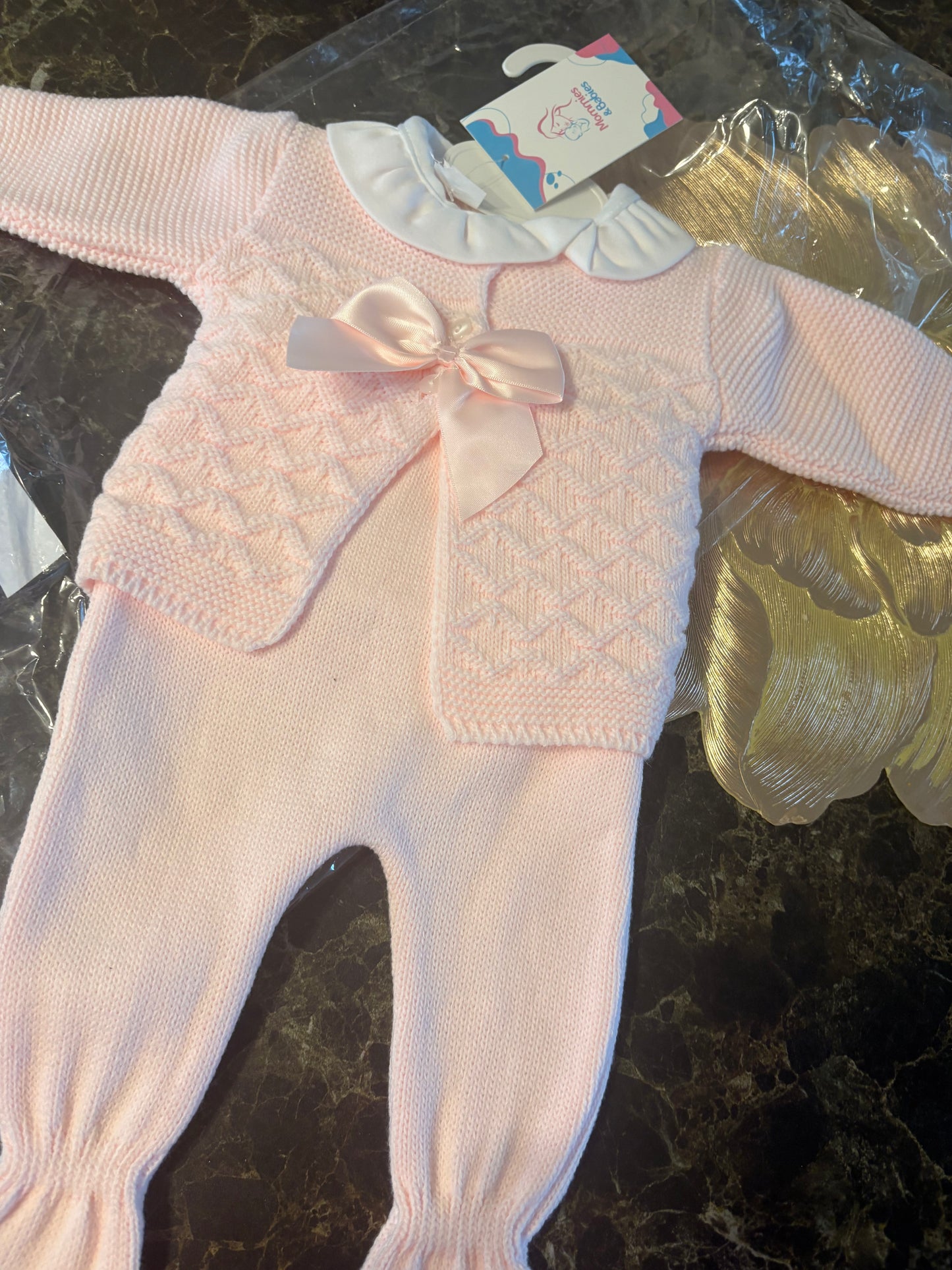 Spanish Knitted Baby Girls 3-Piece Set – Blush Pink