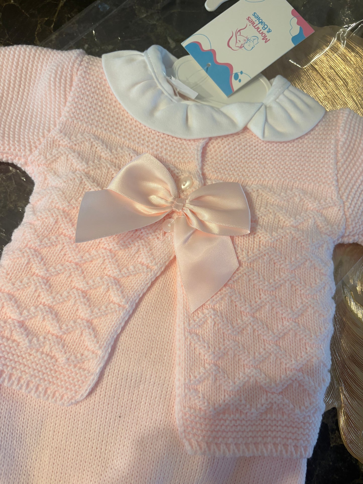 Spanish Knitted Baby Girls 3-Piece Set – Blush Pink