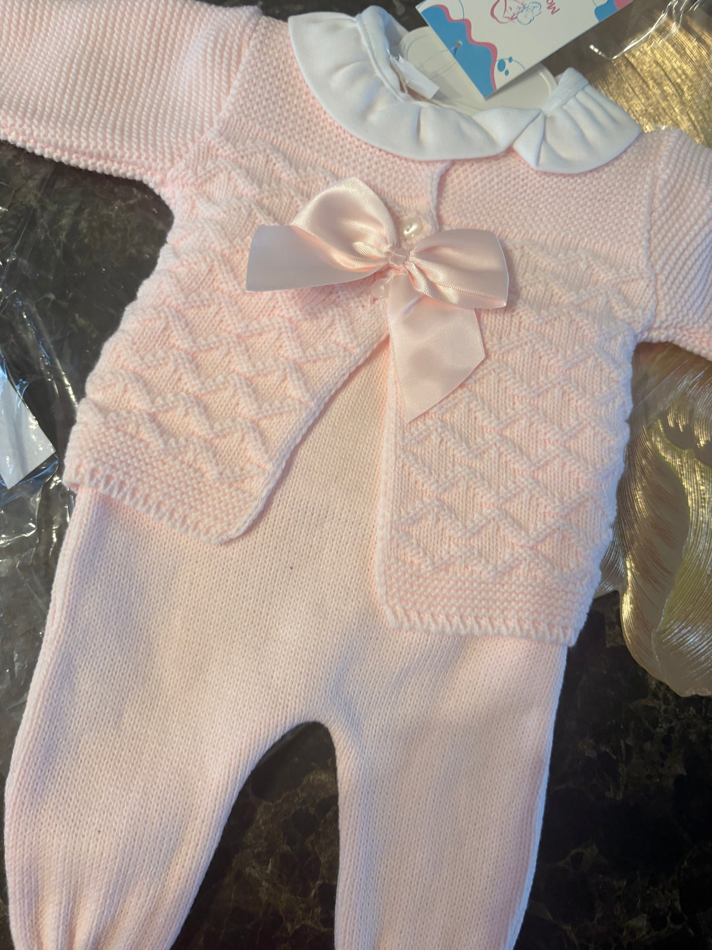 Spanish Knitted Baby Girls 3-Piece Set – Blush Pink