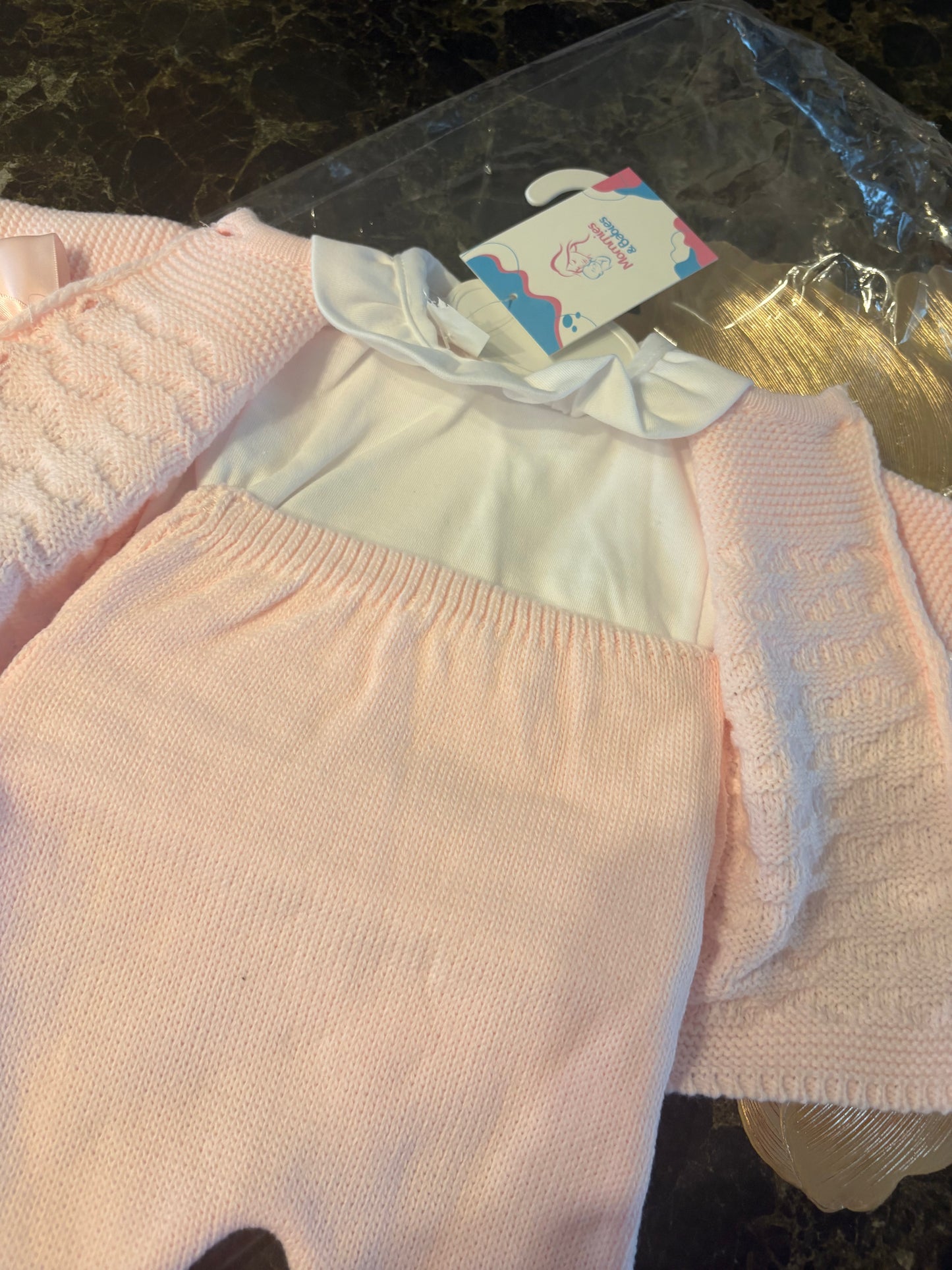 Spanish Knitted Baby Girls 3-Piece Set – Blush Pink