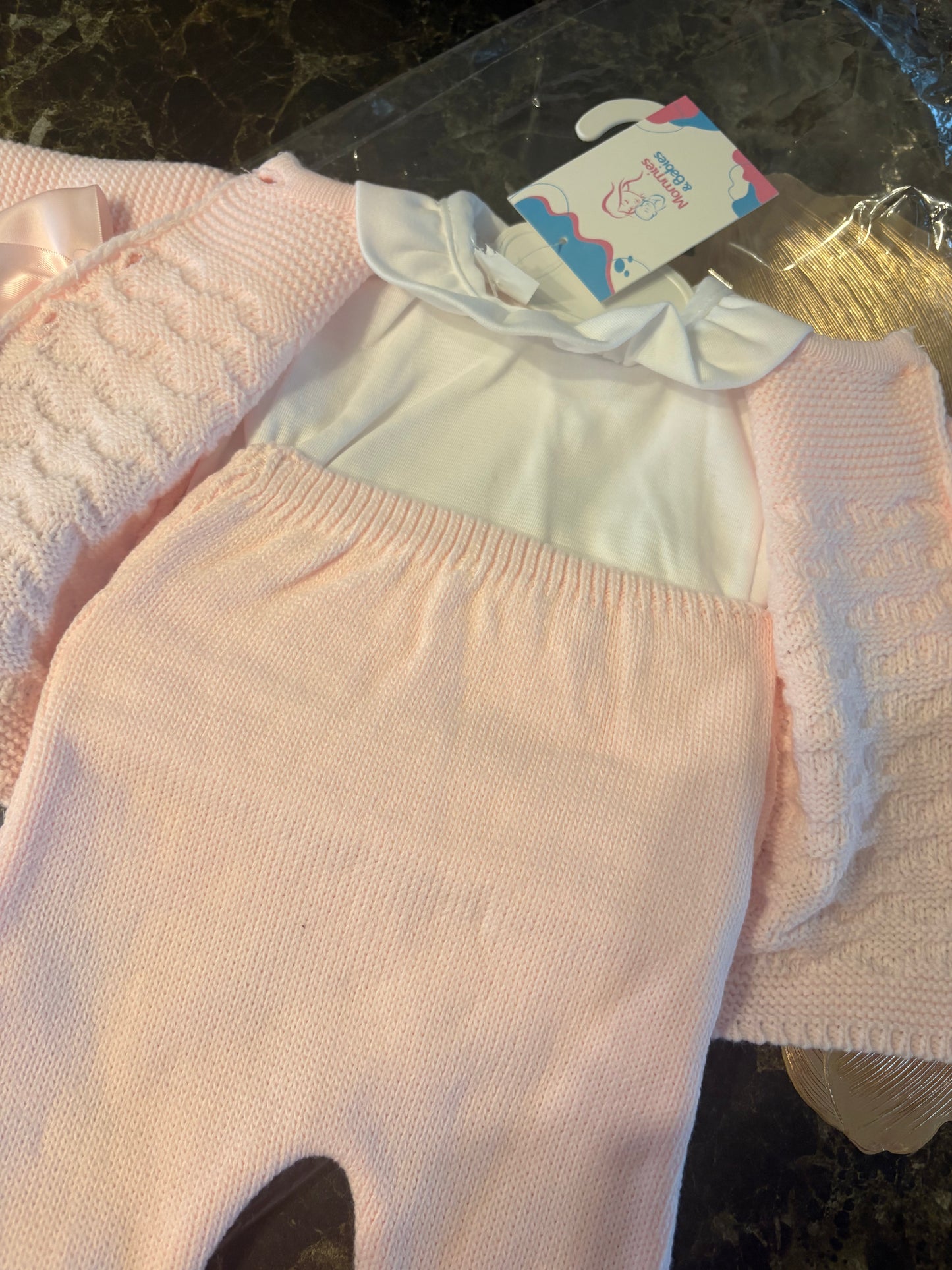 Spanish Knitted Baby Girls 3-Piece Set – Blush Pink