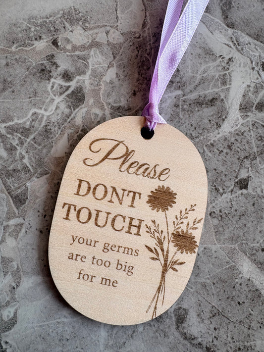 Please Don’t Touch Pram Tag | Wooden Baby Car Seat Hanger | Newborn Germs Warning Sign